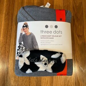Three Dots Gray & Black Velour Set with Eye Mask
